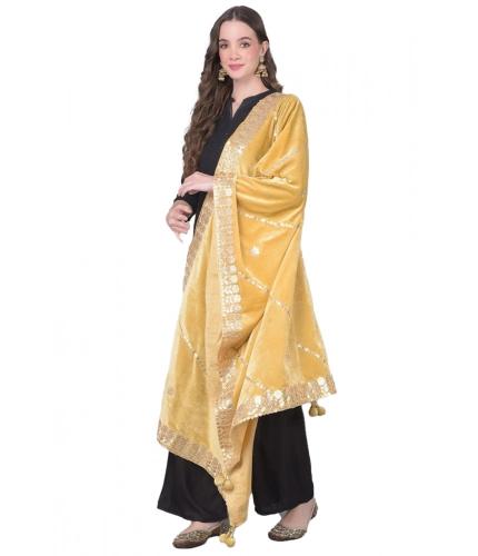 Women's Velvet Gotta Patti Dupatta (Gold, Length: 2.25 to 2.50 Mtr)