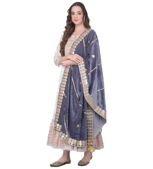 Women's Velvet Gotta Patti Dupatta (Grey, Length: 2.25 to 2.50 Mtr)