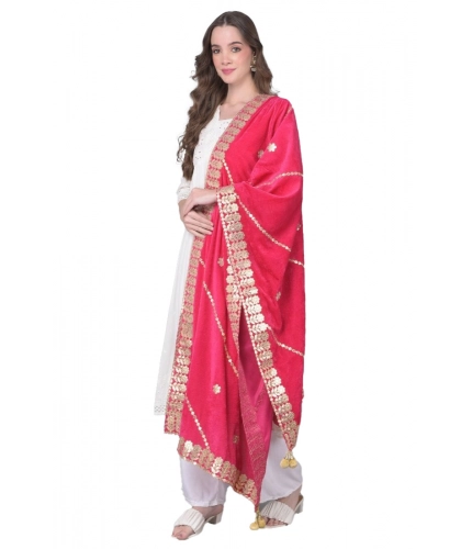 Women's Velvet Gotta Patti Dupatta (Pink, Length: 2.25 to 2.50 Mtr)