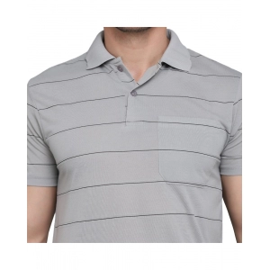 Generic Men's Casual Half Sleeve Striped Cotton Blended Polo Neck T-shirt (L.Grey)