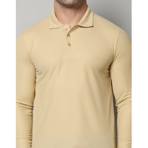Generic Men's Casual Full Sleeve Solid Cotton Blended Polo Neck T-shirt (Beige)