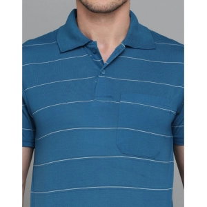Generic Men's Casual Half Sleeve Striped Cotton Blended Polo Neck T-shirt (Teel Blue)