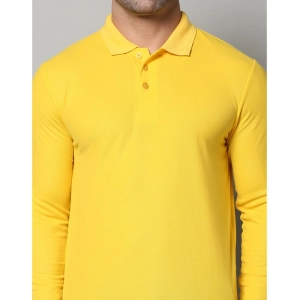 Generic Men's Casual Full Sleeve Solid Cotton Blended Polo Neck T-shirt (Yellow)