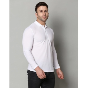 Generic Men's Casual Full Sleeve Solid Cotton Blended Polo Neck T-shirt (White)