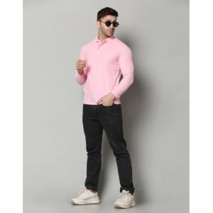Generic Men's Casual Full Sleeve Solid Cotton Blended Polo Neck T-shirt (Pink)