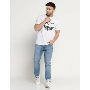 Generic Men's Casual Half Sleeve Printed Cotton Blended Round Neck T-shirt (White)