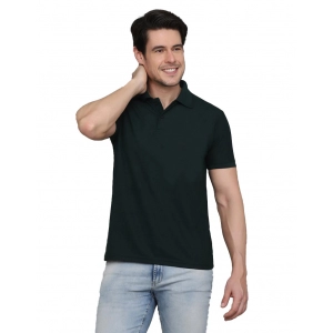 Generic Men's Casual Half Sleeve Solid Cotton Blended Polo Neck T-shirt (Green)