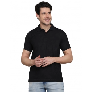 Generic Men's Casual Half Sleeve Solid Cotton Blended Polo Neck T-shirt (Black)