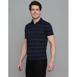 Generic Men's Casual Half Sleeve Striped Cotton Blended Polo Neck T-shirt (Navy)