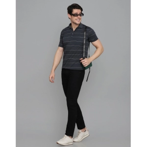 Generic Men's Casual Half Sleeve Striped Cotton Blended Polo Neck T-shirt (Grey)