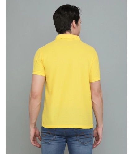 Men's Casual Half Sleeve Solid Cotton Blended Polo Neck T-shirt (Yellow)