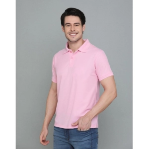 Generic Men's Casual Half Sleeve Solid Cotton Blended Polo Neck T-shirt (Pink)