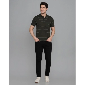 Generic Men's Casual Half Sleeve Striped Cotton Blended Polo Neck T-shirt (Green)