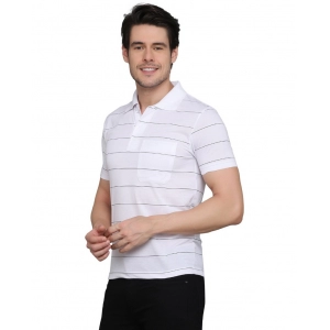 Generic Men's Casual Half Sleeve Striped Cotton Blended Polo Neck T-shirt (White)