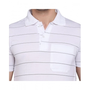 Generic Men's Casual Half Sleeve Striped Cotton Blended Polo Neck T-shirt (White)