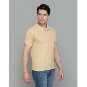 Generic Men's Casual Half Sleeve Solid Cotton Blended Polo Neck T-shirt (Beige)