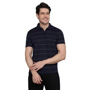Generic Men's Casual Half Sleeve Striped Cotton Blended Polo Neck T-shirt (Navy)