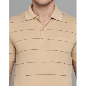 Generic Men's Casual Half Sleeve Striped Cotton Blended Polo Neck T-shirt (L.Beige)