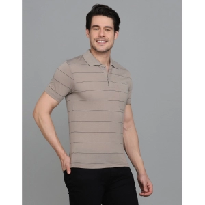 Generic Men's Casual Half Sleeve Striped Cotton Blended Polo Neck T-shirt (Beige)