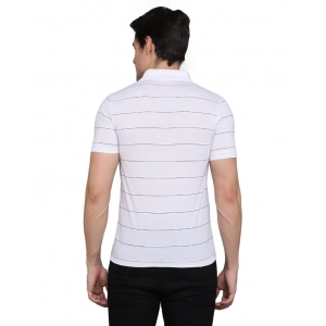 Generic Men's Casual Half Sleeve Striped Cotton Blended Polo Neck T-shirt (White)