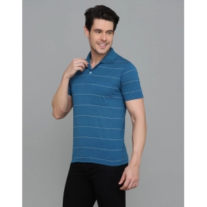 Generic Men's Casual Half Sleeve Striped Cotton Blended Polo Neck T-shirt (Teel Blue)