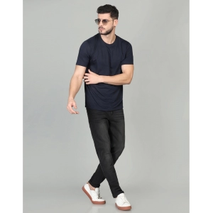 Generic Men's Casual Half Sleeve Solid Cotton Blended Round Neck T-shirt (Dark Blue)