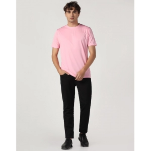 Generic Men's Casual Half Sleeve Solid Polyester Round Neck T-shirt (Pink)
