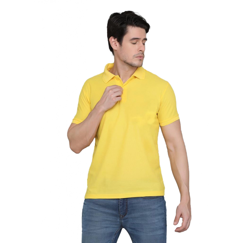 Men's Casual Half Sleeve Solid Cotton Blended Polo Neck T-shirt (Yellow) Men's Casual Half Sleeve Solid Cotton Blended Polo Neck T-shirt (Yellow)