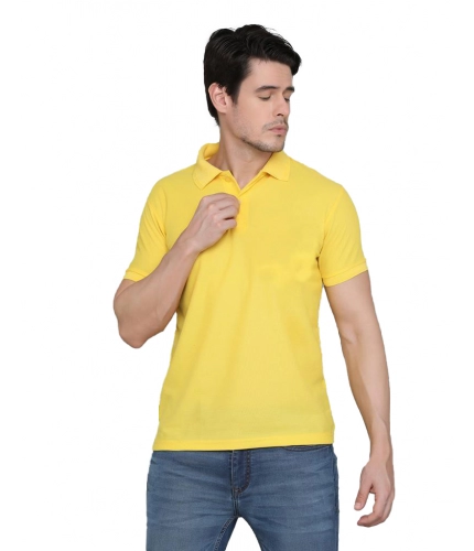Men's Casual Half Sleeve Solid Cotton Blended Polo Neck T-shirt (Yellow)