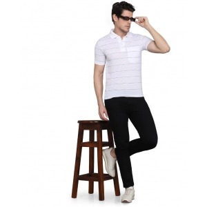 Generic Men's Casual Half Sleeve Striped Cotton Blended Polo Neck T-shirt (White)