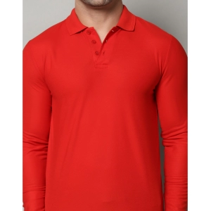 Generic Men's Casual Full Sleeve Solid Cotton Blended Polo Neck T-shirt (Red)