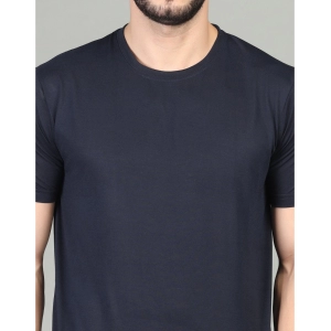 Generic Men's Casual Half Sleeve Solid Cotton Blended Round Neck T-shirt (Dark Blue)