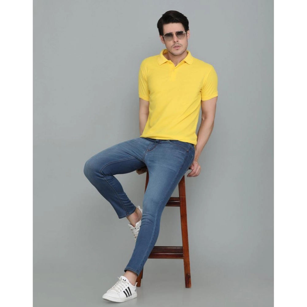 Men's Casual Half Sleeve Solid Cotton Blended Polo Neck T-shirt (Yellow) Men's Casual Half Sleeve Solid Cotton Blended Polo Neck T-shirt (Yellow)