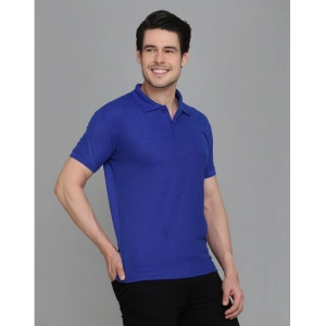 Generic Men's Casual Half Sleeve Solid Cotton Blended Polo Neck T-shirt (Blue)
