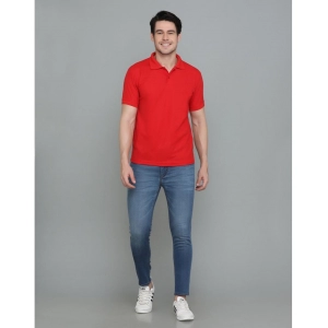 Generic Men's Casual Half Sleeve Solid Cotton Blended Polo Neck T-shirt (Red)