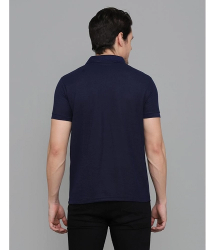 Men's Casual Half Sleeve Solid Cotton Blended Polo Neck T-shirt (Navy Blue)