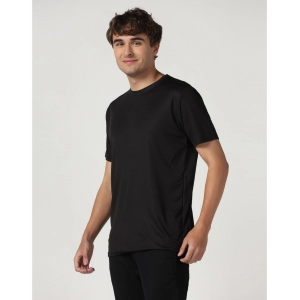 Generic Men's Casual Half Sleeve Solid Polyester Round Neck T-shirt (Black)
