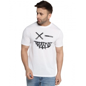 Generic Men's Casual Half Sleeve Printed Cotton Blended Round Neck T-shirt (White)