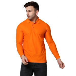 Generic Men's Casual Full Sleeve Solid Cotton Blended Polo Neck T-shirt (Orange)