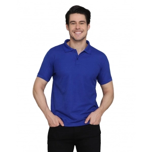 Generic Men's Casual Half Sleeve Solid Cotton Blended Polo Neck T-shirt (Blue)