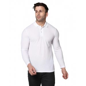 Generic Men's Casual Full Sleeve Solid Cotton Blended Polo Neck T-shirt (White)