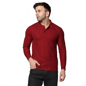 Generic Men's Casual Full Sleeve Solid Cotton Blended Polo Neck T-shirt (Maroon)