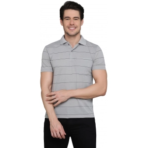 Generic Men's Casual Half Sleeve Striped Cotton Blended Polo Neck T-shirt (L.Grey)