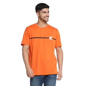 Generic Men's Casual Half Sleeve Printed Cotton Blended Round Neck T-shirt (Orange)