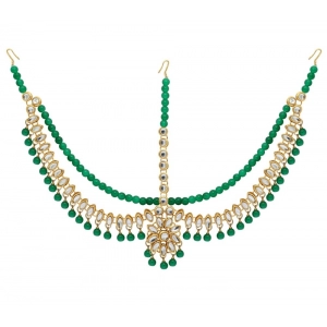 Generic Women's Green Color Imitation Pearl & Kundan Work Matha Patti 