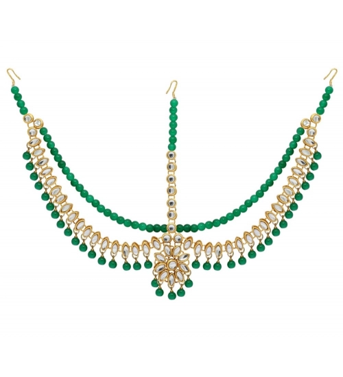 Women's Green Color Imitation Pearl & Kundan Work Matha Patti 