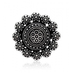 Generic Women's Floral Design Silver Color Oxidised Adjustable Ring 