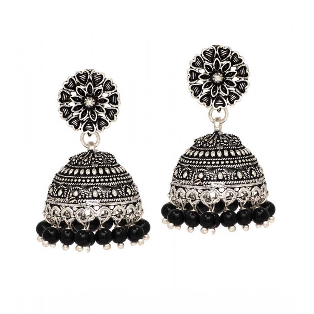 Generic Women's Oxidised Silver Plated Black Color Earrings Jewellery 