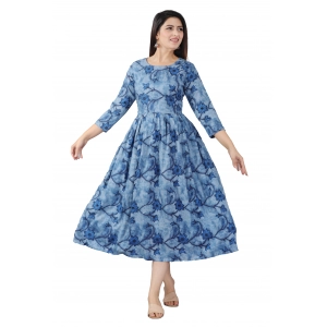 Generic Women's Casual 3/4 Sleeve Printed Viscose Maternity Feeding Kurti (Blue)