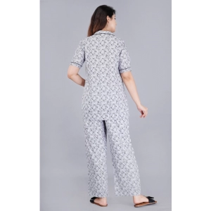 Generic Women's Casual Half Sleeve Printed Viscose Rayon Shirt With Pyjama Pant Night Suit Set (Grey)